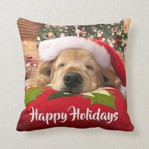 Coussin Chien de golden retriever de Noël endormi sous