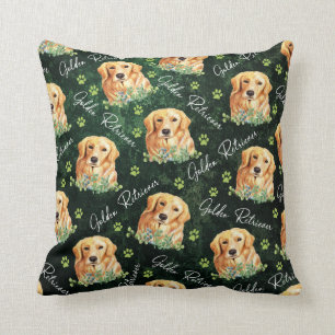 Coussin Chien de golden retriever, feuille d'eucalyptus,