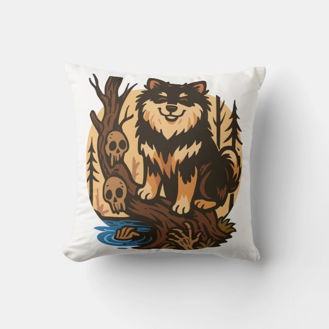 Coussin Chien de la forêt effrayante avec des crânes Art d (Recto)