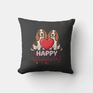 Coussin Chien de la Saint-Valentin Basset Hound Floral