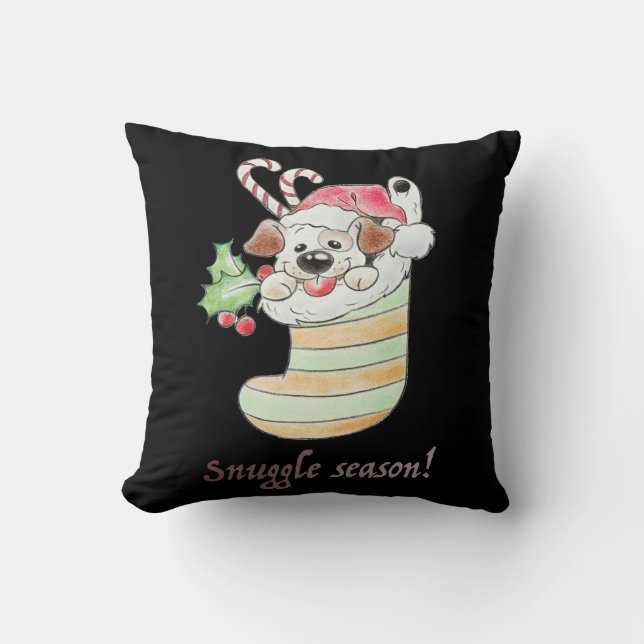 Coussin Chien de la saison des câlins dans un bas (Recto)