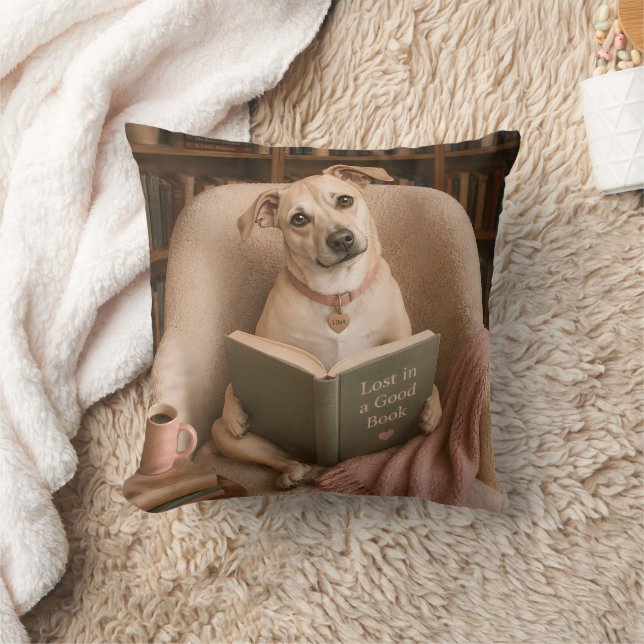 Coussin Chien de lecture mignon Illustration de bibliothèq (Couverture)