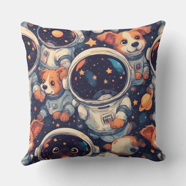 Coussin Chien de l'espace en dessin au trait | Astronaute  (Verso)