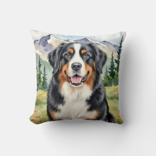Coussin Chien de montagne de Berne Aquarelle Art alpin