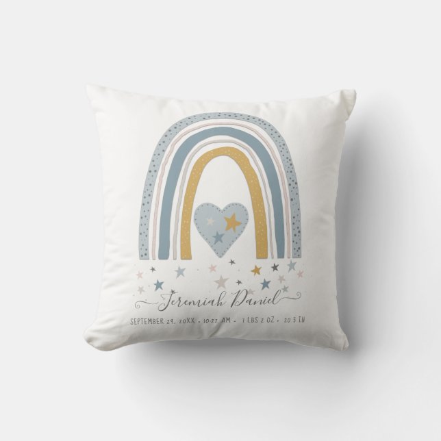 Coussin Chien de naissance d'un bébé arc-en-ciel bleu-en-c (Recto)
