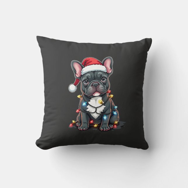 Coussin Chien de Noël Bouledogue Français Noël Frenchie 3 (Recto)