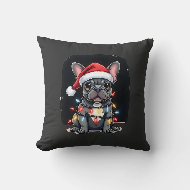 Coussin Chien de Noël Bouledogue Français Xmas Frenchie Ho (Recto)