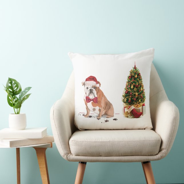 Coussin Chien de Noël drôle avec arbre (Chaise)