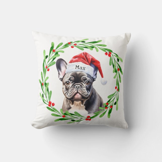 Coussin Chien de Noël Français Noir Chien de Noël Père Noë (Recto)