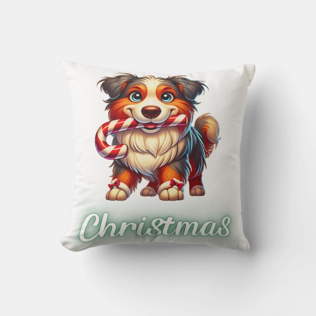 Coussin Chien de Noël mignon Berger australien (Recto)
