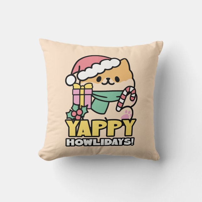 Coussin Chien de Noël mignon - Yappy Howlidays (Recto)