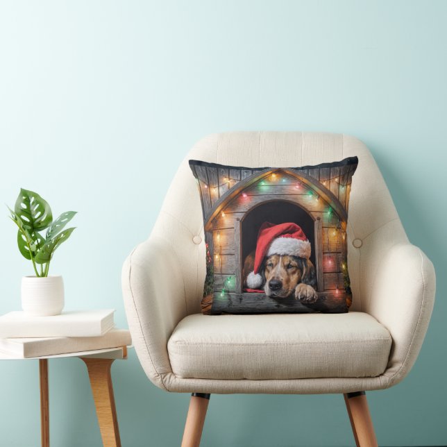 Coussin Chien de Noël Père Noël Hound dans la niche (Chaise)