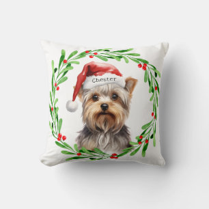 Coussin Chien de Noël Yorkie Yorkshire Terrier Fêtes