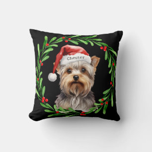 Coussin Chien de Noël Yorkie Yorkshire Terrier Fêtes