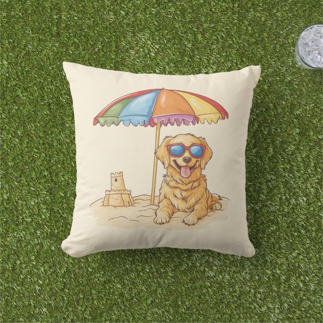 Coussin Chien de plage Golden Retriever (Herbe)