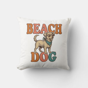 Coussin Chien de plage gravure vintage graphisme_1
