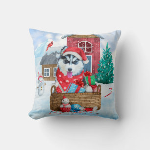 Coussin Chien de Sibérie Husky dans la neige Maison de Chi