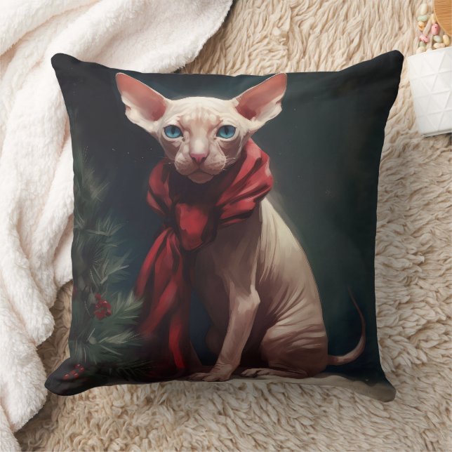 Coussin Chien de Sphynx à Noël de neige (Couverture)