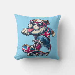 Coussin Chien de taureau britannique cool sur skateboard