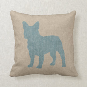 Coussin Chien de taureau en bleu sur le look de lin