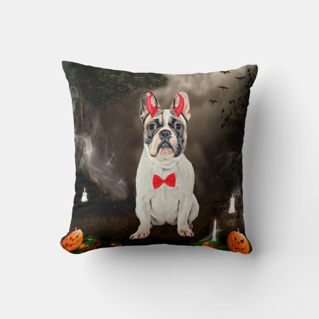 Coussin Chien de taureau français en costume d'Halloween (Recto)