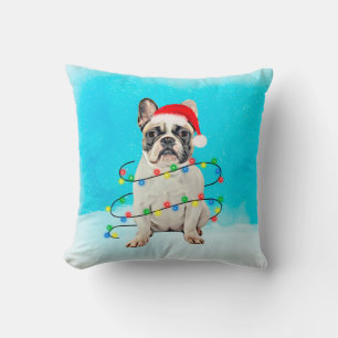 Coussin Chien de taureau français en Noël de neige