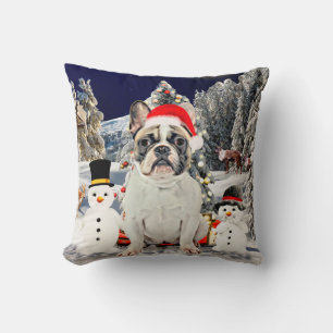 Coussin Chien de taureau français en Noël de neige