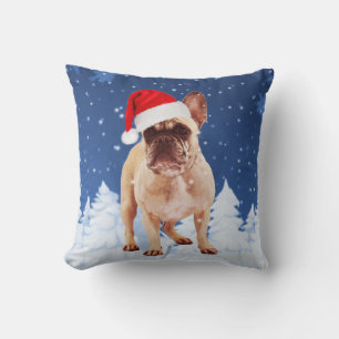 Coussin Chien de taureau français en Noël de neige avec Sa