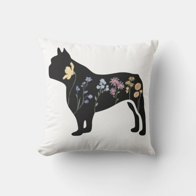 Coussin Chien de taureau français fleur sauvage (Recto)