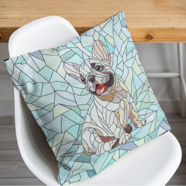 Coussin Chien de taureau français mignon - mosaïque pastel (Créateur téléchargé)