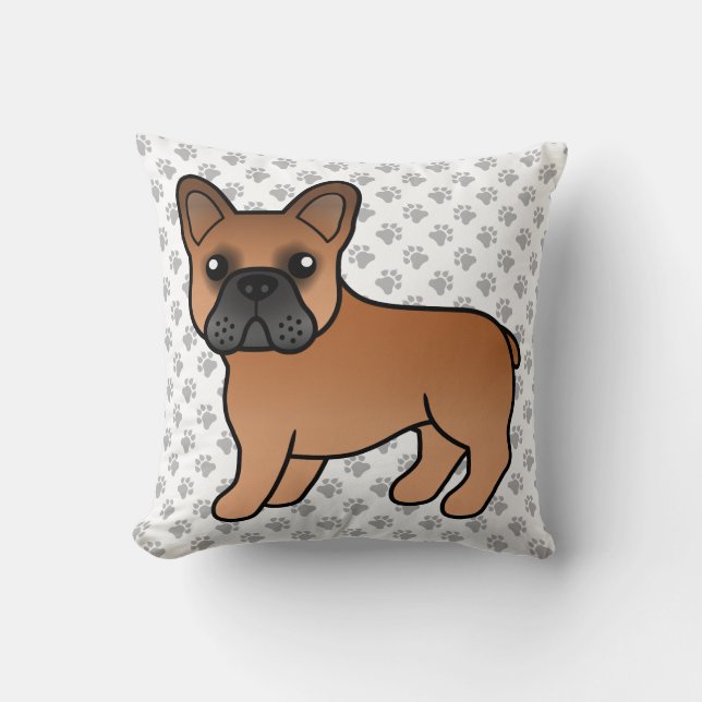 Coussin Chien de taureau français rouge mignon caricature (Recto)