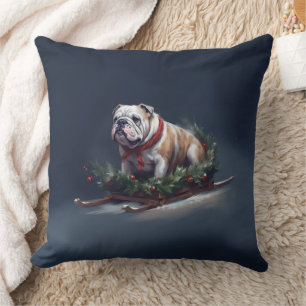 Coussin Chien de taureau neige hiver