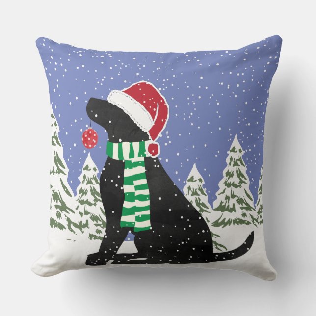 Coussin Chien de vacances Noël Black Lab (Recto)