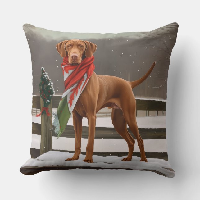 Coussin Chien de Vizsla à Noël de neige (Recto)