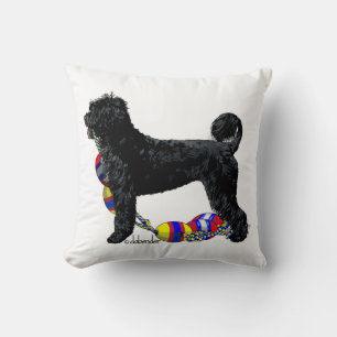 Coussin Chien d'eau portugais debout avec une ligne flotta