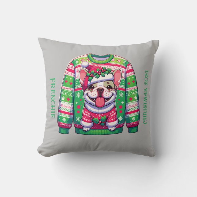Coussin Chien design Français bulldog Noël drôle (Recto)