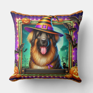 Coussin Chien d'Halloween avec chapeau de sorcière