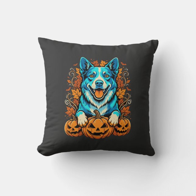 Coussin Chien d'Halloween avec citrouilles Jack O Lantern_ (Recto)