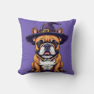 Coussin Chien d'Halloween portant un chapeau de sorcière