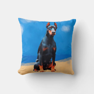 Coussin Chien Doberman Assis Sur La Plage