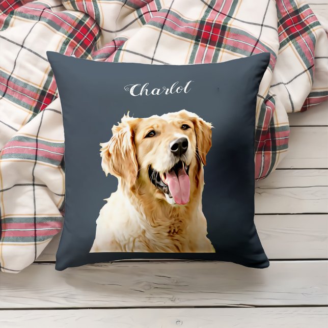 Coussin Chien d'or retriever personnalisé Chien dessiné pe (Créateur téléchargé)