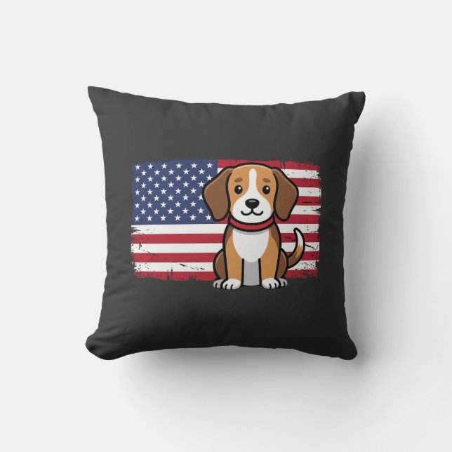Coussin Chien Drapeau Américain Vectoriel Patriotique (Recto)