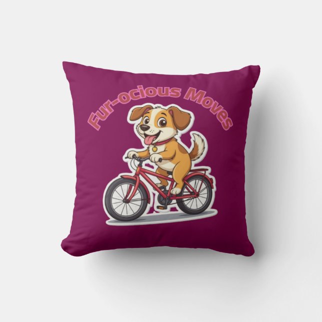 Coussin **Chien drôle à vélo – Chien mignon faisant du vél (Recto)