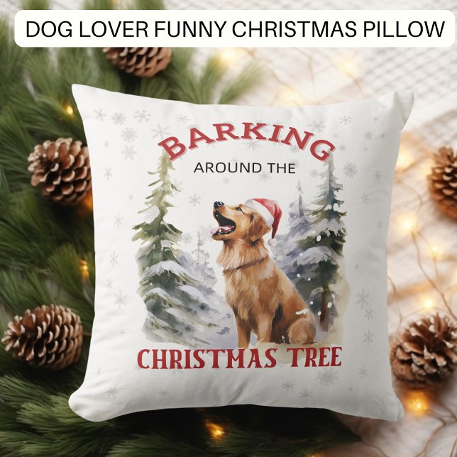 Coussin Chien drôle Barbotant autour de l'arbre de Noël (Créateur téléchargé)