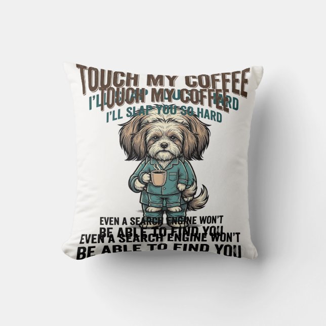 Coussin Chien Drôle Café Avertissement Dessin de Gravure V (Recto)