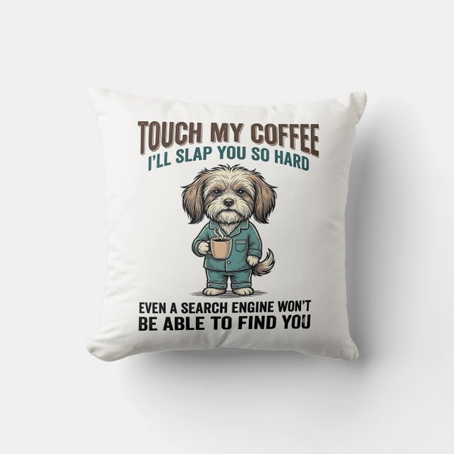 Coussin Chien Drôle Café Avertissement Dessin de Gravure V (Recto)