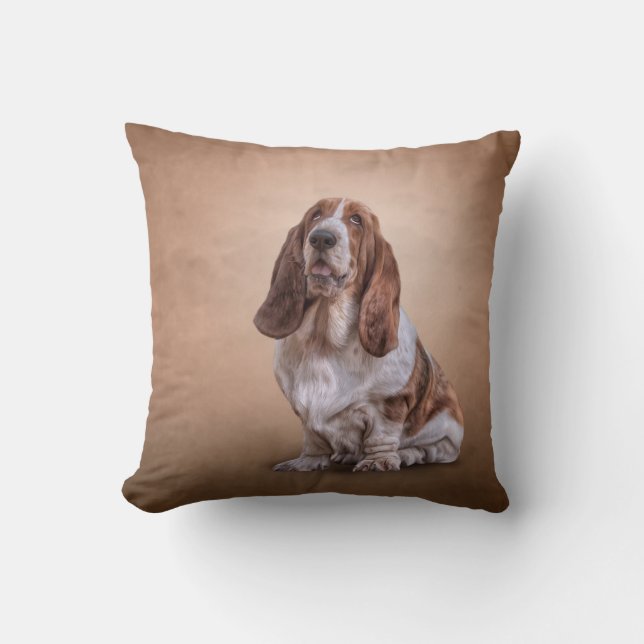 Coussin Chien drôle de dessin de Basset Hound (Recto)