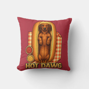 Coussin Chien drôle Funny Dachshund Parodie de Hot Dog Chi