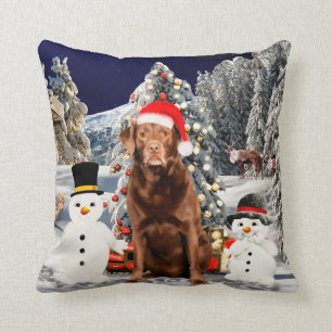 Coussin Chien du Labrador dans la neige Lumières Casquette