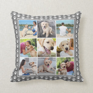 Coussin Chien Empreinte de patte Patten Photo Collage gris